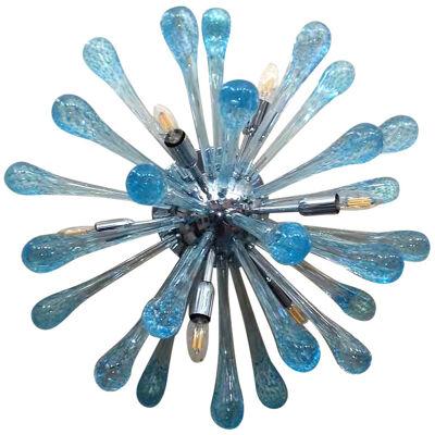 SEA-BLUE MURANO GLASS “DROPS” SPUTNIK FLUSH MOUNT  by simoEng