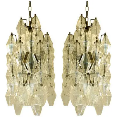 A Pair of Champagne "Poliedro" Murano Glass Chandelier
