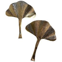 Set of 2 Contemporary Italian Brass Leaf Wall Sconce by Simoeng