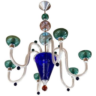 Vintage 1980s Multicolor Murano Glass Chandelier