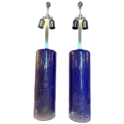 A Pair of 2000s Blue and Gold Table Lamp