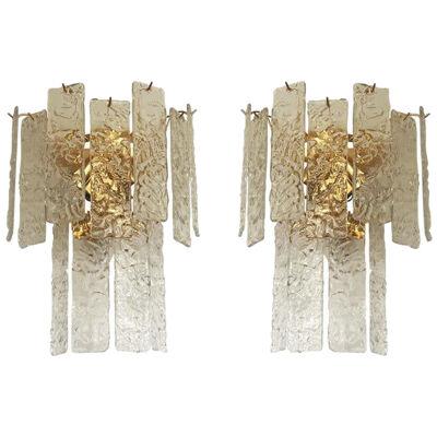 Pair of Contemporary Hammered Strips ”Listelli” Murano Glass Wall Sconces