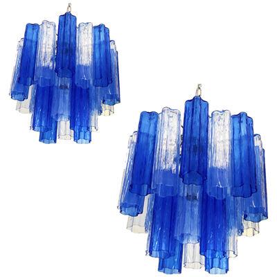 Contemporary Sky- Blue and Blue "Tronchi" , lot of 2 or a pair of chandeliers