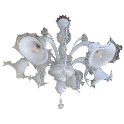 Venetian Transparent and Milky-White Murano Style Glass Chandelier 