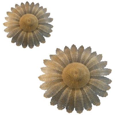 Sunflwer Murano Glass Gold Flush Mount lot of 2 or a pair of chandeliers