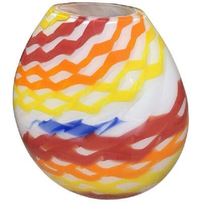  Abstract Vase in Milky White Murano Glass Attributed With Colored Reeds