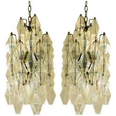 A Pair of Champagne "Poliedro" Murano Glass Chandelier