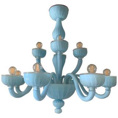 Contemporary Matte Light-Blue Murano Style Glass Chandelier