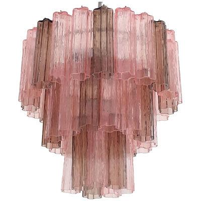 FUME’ AND PINK “TRONCHI” MURANO GLASS CHANDELIER D60-3L 