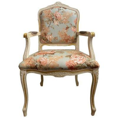 Contemporary Ivory and Pink Floral Chair