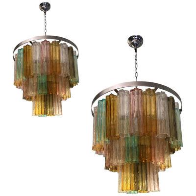 Contemporary Multicolor Tronchi Murano Glass lot of 2 or a pair of chandeliers