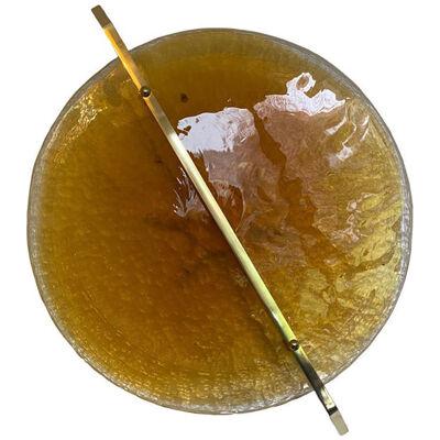 Italian Wall Light in Amber Murano Glass Disc and Brass Metal Frame