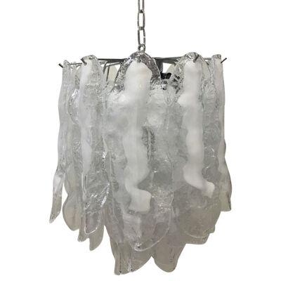 TRANSPARENT AND WHITE “FIAMMA” MURANO GLASS CHANDELIER D45 by SimoEng