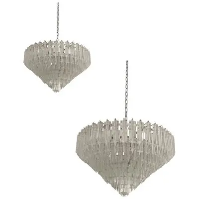 Murano Glass Sputnik Transparent Mazzega , lot of 2 or a pair of chandeliers