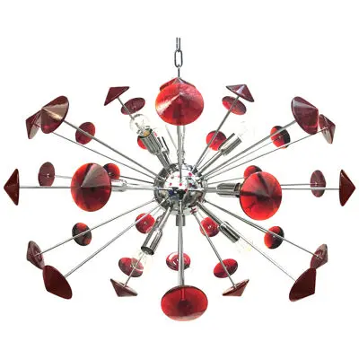 RED “CONI” MURANO GLASS SPUTNIK OVAL CHANDELIER by SimoEng