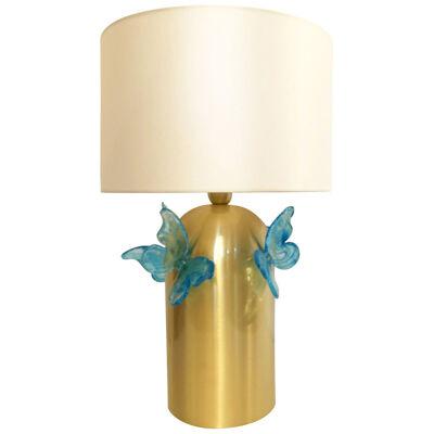 Contemporary light-blue butterfly Murano glass table lamp