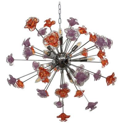 RED AND VIOLET FLOWERS MURANO GLASS SPUTNIK CHANDELIER by SimoEng