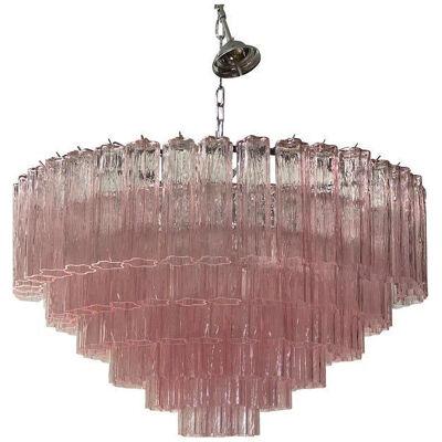 Contemporary Pink "Tronchi" Murano Glass Chandelier in Venini Style