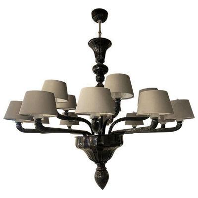 Contemporary Venetian Black Murano Glass Chandelier With Grey Shades