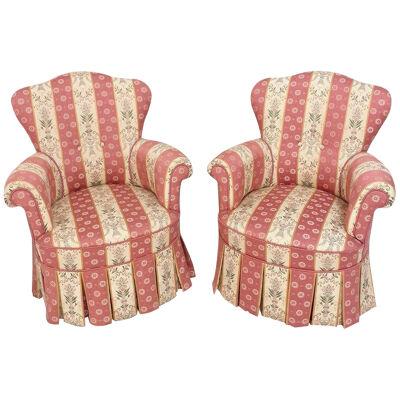 Lot of 2 Madame Pompadour armchairs upholstered in Moirè damask fabric