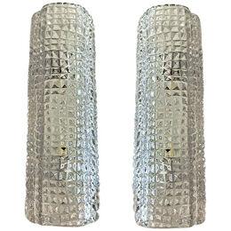Set of Two "Crocodile" Transparent Murano Glass Wall Sconces