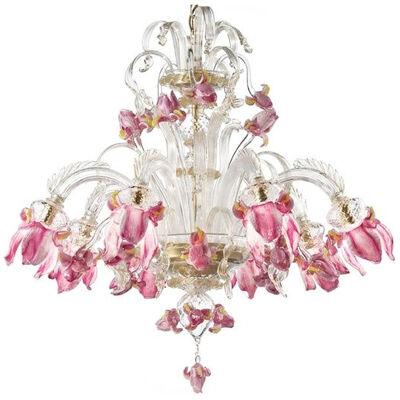 Classical Venetian Pink Floreal Murano Glass Chandelier.