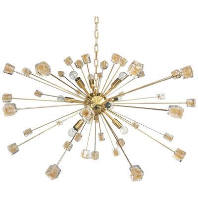 TRASPARENT WITH AMBER CUBES MURANO GLASS OVAL SPUTNIK CHANDELIER by SimoEng