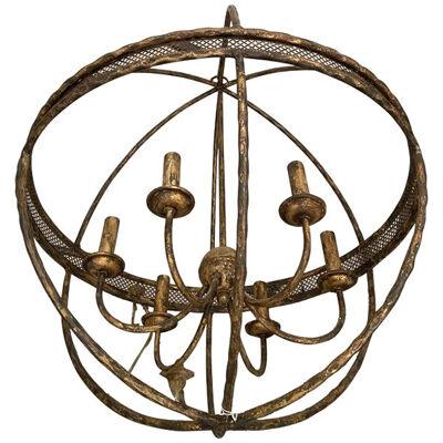 Contemporary Gold-Leaf and Clay Sphere Chandelier