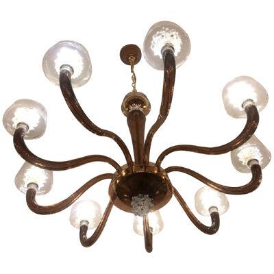 Contemporary Brown Murano Glass Chandlier With "Rostrato" Working Cup