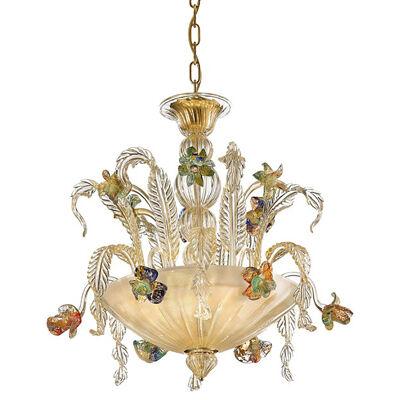 21st Century Transparent and Gold Floral Chandelier in Murano Glass