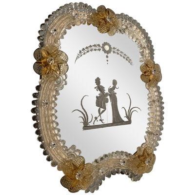 Transparent and gold Murano glass photo frame with flowers