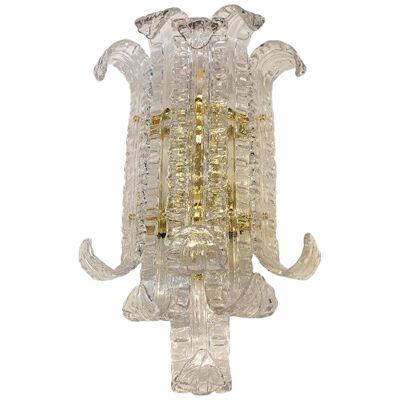 Contemporary Transparent "Lingue" Murano Glass Wall Lamp in Barovier Style