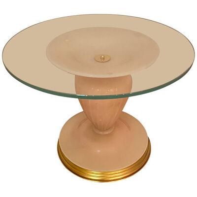 1990s Italian Venetian White and Gold Murano Glass Style Coffee Table 