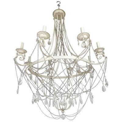 Contemporary Ivory Florentine Iron and Crystals Chandelier