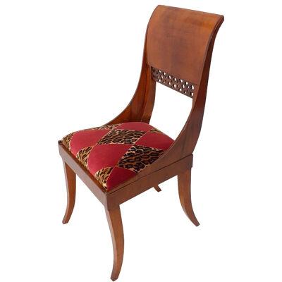 800'Style chair with walnut feather back and upholstered in brindle velvet 