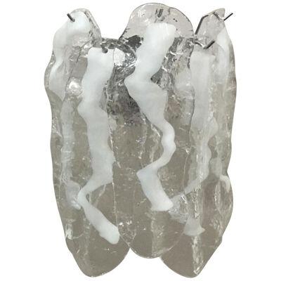 TRANSAPENT AND WHITE “FIAMMA” MURANO GLASS WALL SCONCE 