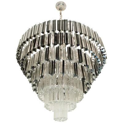HUGE CLEAR AND BLACK “TRIEDRO” MURANO GLASS CHANDELIER by SimoEng