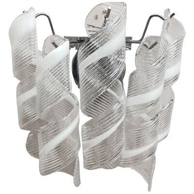 TRANSPARENT AND WHITE “RICCI” MURANO GLASS WALL SCONCE