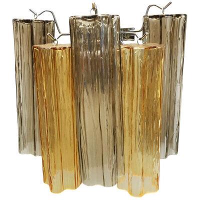 AMBER AND FUME’ “TRONCHI” MURANO GLASS WALL SCONCE-1L by SimoEng