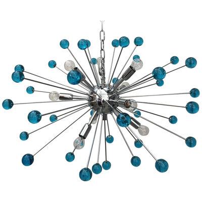 LIGHT-BLUE “STAR” MURANO GLASS OVAL SPUTNIK CHANDELIER by SimoEng