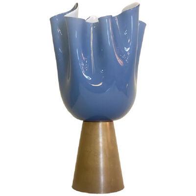Contemporary Milky-Blue Murano Style Glass Table Lamp