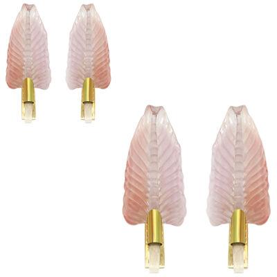 Modern Pink Leaf Murano Glass Wall Sconces, lot of 2 or a pair of chandeliers