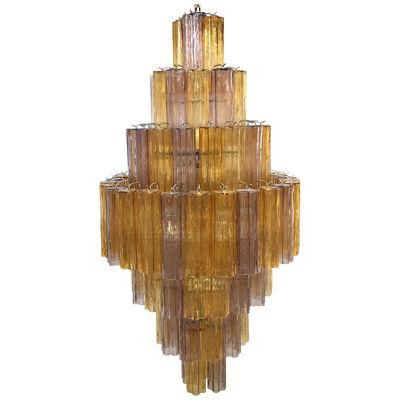AMBER AND VIOLET “TRONCHI” MURANO GLASS CHANDELIER