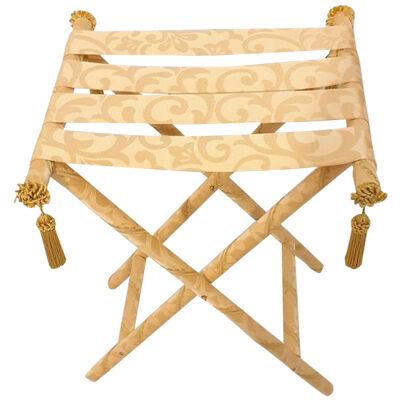 Cavallletto decorative luggage rack for room in yellow damask fabric 
