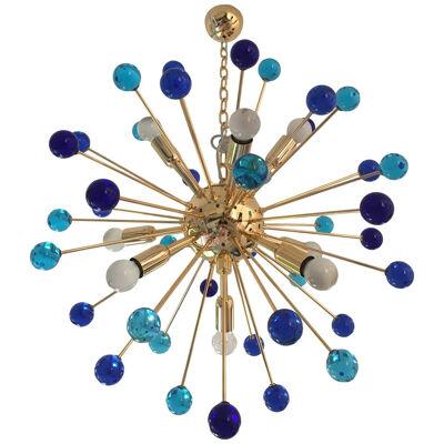 LIGHT-BLU AND DARK BLUE “STAR” MURANO GLASS SPUTNIK GOLD CHANDELIER by SimoEng
