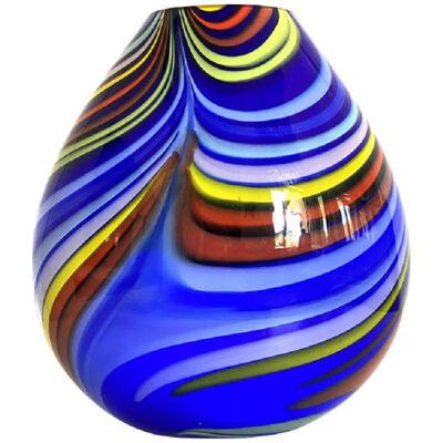 Contemporary Artistic Vase in Murano Glass With Colored Reeds