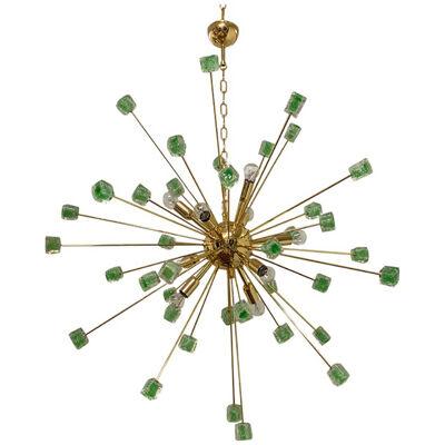 Green Cubes Murano Glass Gold Sputnik Chandelier