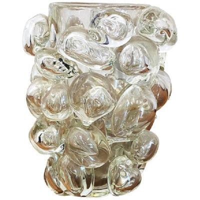 Contemporary Transparent Murano Glass Vase Hand-Blown With Bubbles