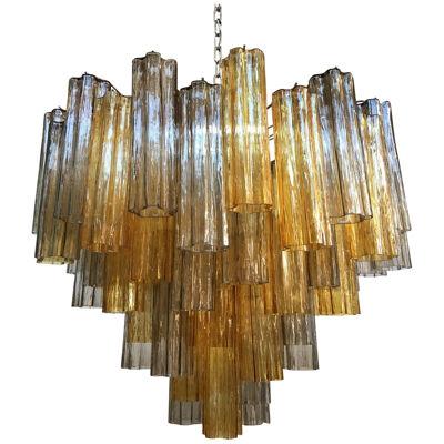 AMBER AND FUME’ “TRONCHI” MURANO GLASS CHANDELIER D60  by SimoEng