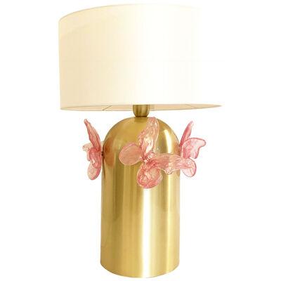 Contemporary PINK butterfly Murano glass table lamp